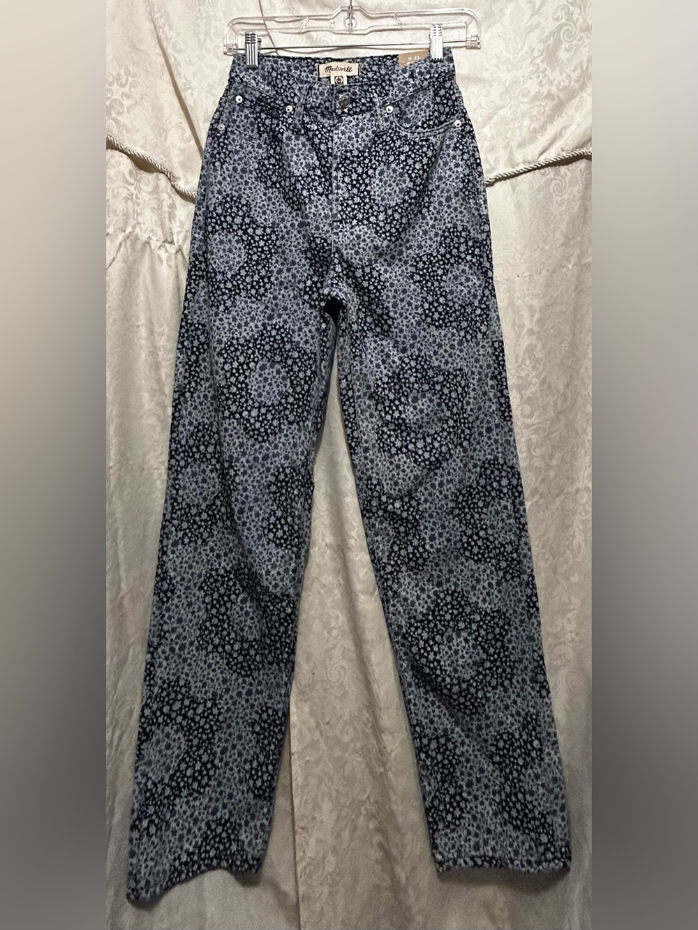 Madewell Navy & Light Blue Floral-Pattern Straight Leg Jeans